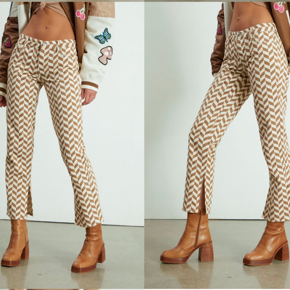 Pacsun - Brown Tan Chevron Low Rise Straight Leg Jeans Split Hem - size 29 - Picture 2 of 8